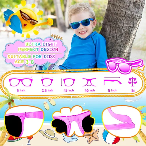 Miniatura 10 de Gafas de sol para niños a granel – Paquete de 16 recuerdos de fiesta de neón para niños y niñas de 3 a 8 años – Suministros para fiestas
