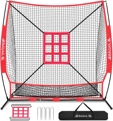 Miniatura 9 de BAGAIL 7x7 ft Baseball Softball Practice Net Sturdy Bow Frame, Heavy-Duty Mesh for Strong Hits, Including 2 Strike Zones, Carry Bag, Ground