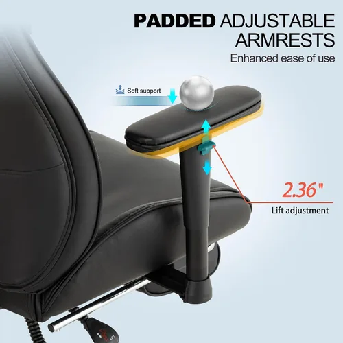 Miniatura 6 de High Back Office Desk Chair,Ergonomic Reclining Office Chair,Modern Swivel Computer Chair,Leather Chair with Lumbar Support (Black)