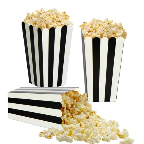 XIEHE Paquete de 24 cajas de palomitas de maíz a rayas, mini recipientes de papel para palomitas de maíz y dulces, suministros de fiesta para noches