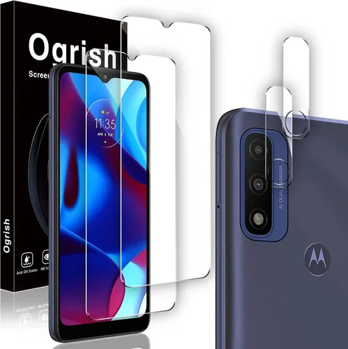 Protector de pantalla de vidrio templado para Motorola Moto G Pure 2021 y 2 protectores de lente de cámara, claridad HD, antiarañazos, compatible