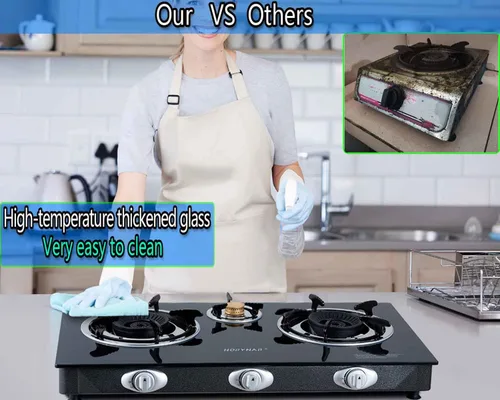 Miniatura 8 de Horynar Estufa de propano de 3 quemadores, quemador de propano, encendido automático, estufa Gsa de 28,000 BTU, vidrio grueso de alta temperatura