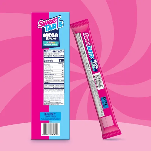 Miniatura 8 de SweeTARTS Mega Filled Ropes Candy, Twisted Rainbow Punch, Dulce y Ácido, 1.32 oz (Paquete de 24)