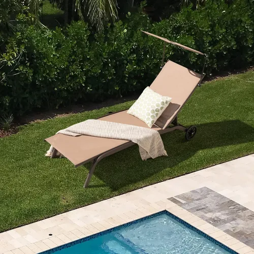 Miniatura 9 de Giantex Tumbona para exteriores, silla de bronceado con sombrilla y ruedas lisas, posición ajustable de 6 niveles, soporte para tazas, marco