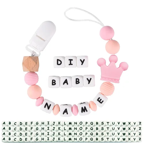 Miniatura 8 de Clip para chupete personalizado para niños y niñas, 2 juegos de 26 letras de silicona para cochecito con nombre, lindo y duradero, soporte