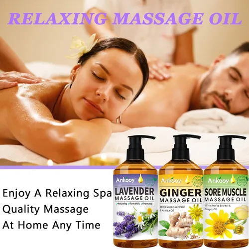 Miniatura 7 de Paquete de 3 aceites de masaje para terapia de masaje, aceite de árnica muscular dolorido y aceite de lavanda relajante y aceite de jengibre