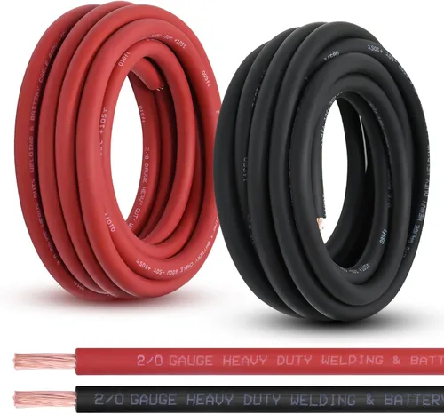 Miniatura 30 de Cable de Batería Calibre 2/0, 10 Pies Rojo + 10 Pies Negro 2/0 AWG Cable de Alambre de Soldadura de Cobre Puro, para Automotriz, Batería, Solar