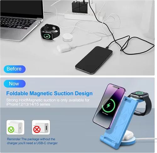 Miniatura 4 de Cargador inalámbrico actualizado 2024: Soporte de carga 3 en 1 para múltiples dispositivos Apple - iPhone 16 15 14 Pro Max 13 12 11 - Watch 10 9 8 7