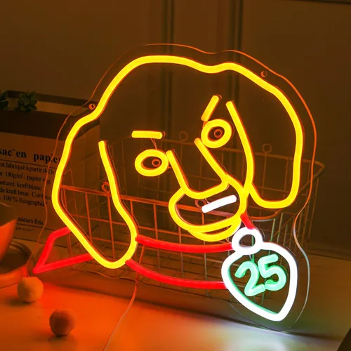 Miniatura 18 de Letrero de neón de Navidad de Salchicha Dachshund Sombrero de Santa LED Regalo de Navidad para niños, amantes de mascotas, lámpara de astas