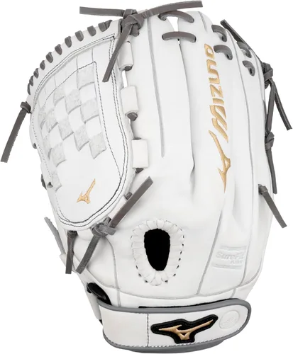 Mizuno GMVP1200PF4W MVP Prime Fastpitch - Guante de sóftbol de 12 pulgadas, tela de tartán, lanzamiento a mano izquierda, blanco/gris