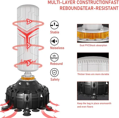 Miniatura 5 de Saco de boxeo con soporte para adultos de 70 pulgadas con guantes de boxeo, bolsa de boxeo con soporte, amortiguador, base de ventosa, soporte