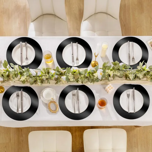 Miniatura 7 de SHACOS 50 manteles individuales redondos negros, manteles individuales de papel de 13 pulgadas desechables para mesa de comedor, platos de carga