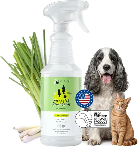 Miniatura 10 de kin+kind Prevención natural de pulgas y garrapatas para perros y gatos, spray de pelaje no graso, citronela, formulado por veterinarios, 12 onzas