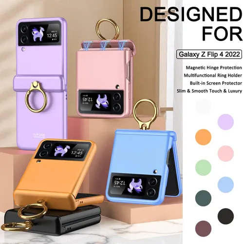 Miniatura 2 de Miimall Funda para Samsung Galaxy Z Flip 4 con soporte de anillo, funda para Galaxy Z Flip 4 con protección magnética de bisagra + protector