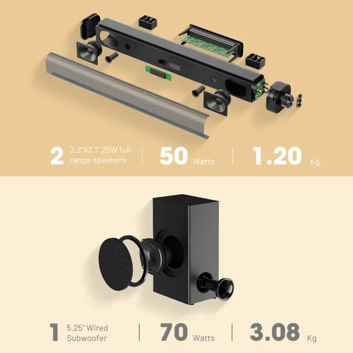Miniatura 5 de Dolby Atmos Barra de sonido para TV con subwoofer, sistema de cine en casa de 120 W para fútbol y deportes, sonido envolvente 3D, graves profundos