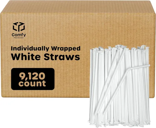 Miniatura 5 de Comfy Package Pajitas flexibles de plástico desechables envueltas individualmente, sin BPA, color blanco (paquete de 380)