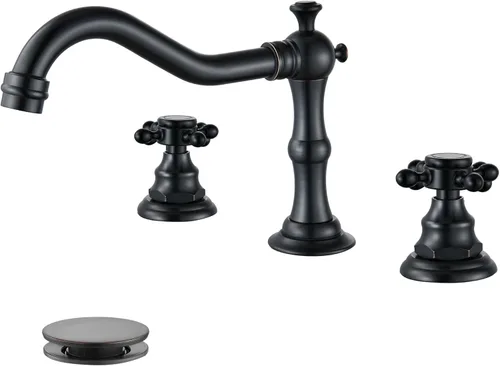 gotonovo Grifo de Lavabo de Baño de 3 Orificios con Doble Manija Cruzada, Grifo Mezclador para Lavabo de Baño, Grifo de Tocador con Montaje en