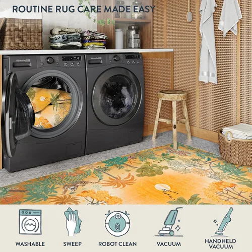 Miniatura 6 de Lahome Alfombra de Otoño Selva 5 x 7 pies para sala de estar y dormitorio, lavable a máquina, alfombra suave de atardecer para niños para sala