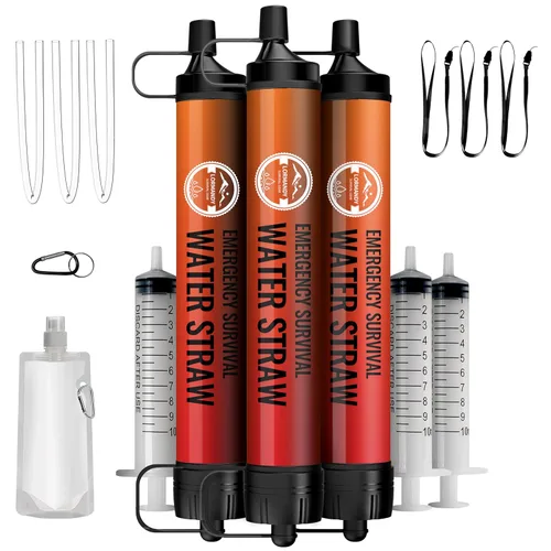 Miniatura 10 de Paquete de 5 filtros de agua con pajilla, kit de equipo de supervivencia para campamento y senderismo al aire libre, para uso familiar, popotes de 5