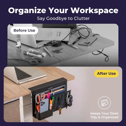 Miniatura 5 de Volcora Almacenamiento lateral, soporte para debajo de la laptop, organizador sin taladros con caja magnética para bolígrafos, abrazadera