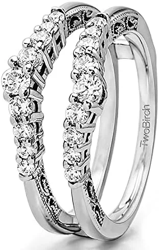 Miniatura 4 de TwoBirch Sterling Silver Vintage Ring Guard with Filigree Designs With Cubic Zirconia (0.71 ct.) (sterling-silver)