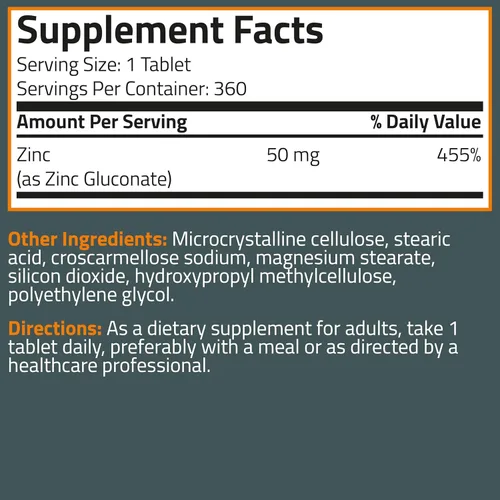 Miniatura 8 de Bronson Zinc de 50 mg de alta potencia apoya la salud inmunológica, antioxidante y de la piel, sin OMG, 360 tabletas vegetarianas