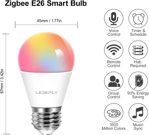 Miniatura 5 de Zigbee - Bombillas inteligentes A15, requiere concentrador (compatible con Hue*, Alexa, Google y ConBee), E26, 5 W = 40 W, cambio de color de 400