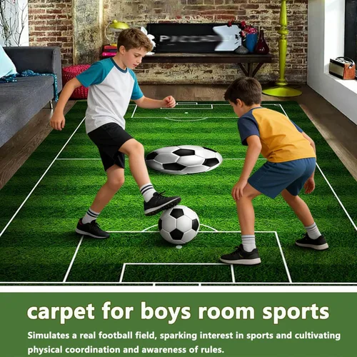 Miniatura 4 de Alfombra de campo de fútbol infantil de 2.6 x 4 pies para dormitorio de niños, alfombra de campo de fútbol verde antideslizante, alfombra