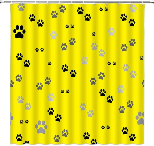 Miniatura 7 de Cortina de ducha con estampado de patas, lindo gato, perro, mascota, pata de mascota, juego de decoración de baño con ganchos