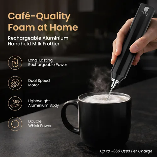 Miniatura 2 de Bean Envy Espumador de leche recargable de mano, espumador de café de aluminio de mano con varita espumadora de acero inoxidable, el mejor regalo