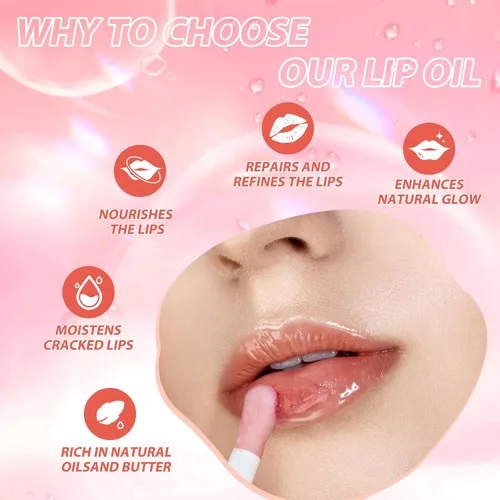Miniatura 5 de LANGMANNI Aceite labial hidratante, brillo labial sin adherencia, bálsamo labial para el cuidado de los labios, aceite labial con sabor a fruta