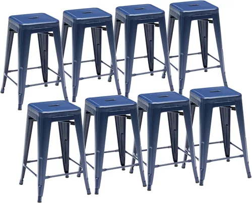 Miniatura 14 de DUMOS Juego de 4 taburetes de bar de altura de mostrador, sillas de comedor apilables de metal de 18 pulgadas, taburetes de bar modernos para isla