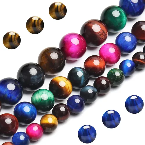 Miniatura 19 de Cuentas Naturales Clásicas de Ojo de Tigre, Cuentas Redondas de Piedra Preciosa de Grado AAA en Lote Suelto de 8MM 100PCS, Opciones a Granel, Clásico