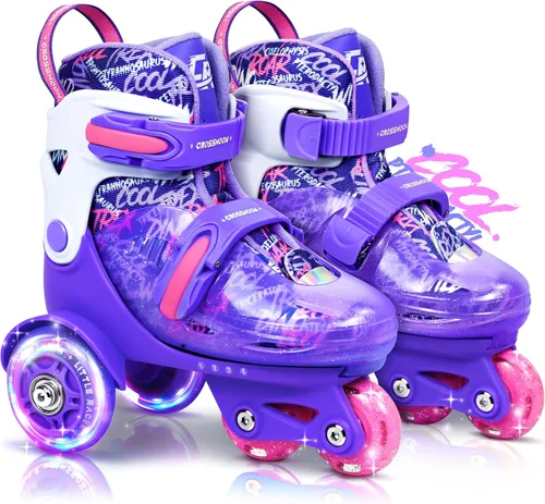 Miniatura 9 de Patines para niños pequeños con diseño de dinosaurio genial, zapatos de patinaje de entrenamiento para niños con triple protección de seguridad, 4