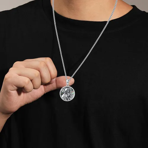 Miniatura 446 de Collar con colgante de plata de ley 925 con medalla de San Patrón, joyería religiosa para hombres y mujeres, con cadena de acero inoxidable 316L