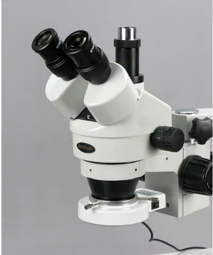 Miniatura 5 de AmScope SM-3TX-54S Microscopio de zoom estéreo trinocular profesional, ocular WH10x, aumento de 3.5X-45X, objetivo de zoom 0.7X-4.5X, luz LED de 54