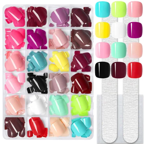 LoveOurHome Uñas postizas a presión para mujer, uñas postizas con pestañas de pegamento, 576 unidades, uñas postizas a presión, uñas cortas
