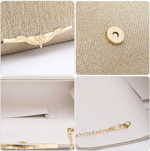 Miniatura 6 de Bolsas de noche con purpurina para mujer, elegante bolso de mano brillante con hebilla floral para boda, fiesta, baile de graduación