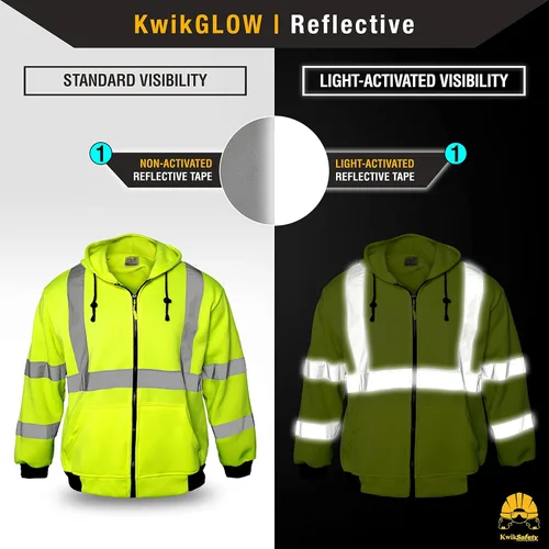 Miniatura 4 de KwikSafety - Charlotte, NC - Sudadera de forro polar de seguridad para hombres Chaqueta reflectante de alta visibilidad y PPE, ligera Amarillo
