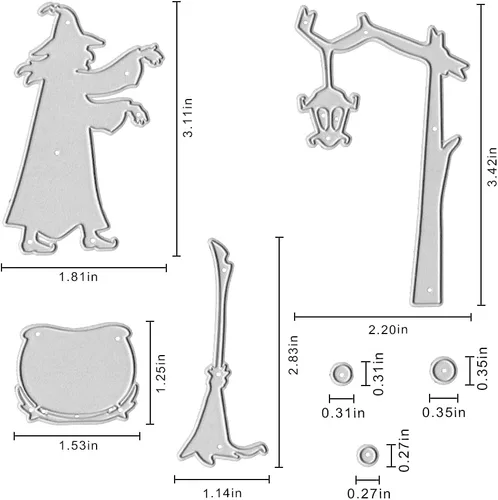 Miniatura 2 de Escoba de bruja troquelada de metal para hacer tarjetas y decoraciones de Halloween, troqueladas de araña, plantillas y plantilla de relieve