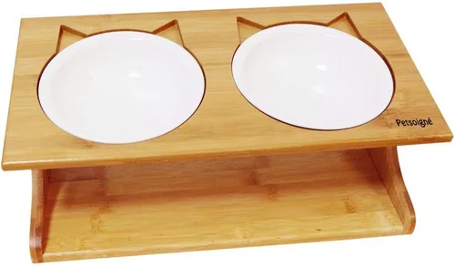 Miniatura 10 de Cuencos para gatos con soporte de madera elevado, cuencos elevados para mascotas con soporte oblicuo para gatos, perros, gatitos y cachorros