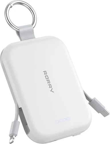 Miniatura 11 de RORRY Cargador portátil, batería externa de 5000mAh con cables incorporados, paquete de batería de llavero de viaje para iPhone 17/16/15/14/13/12