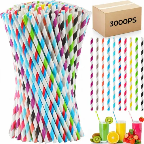 Miniatura 10 de Eaasty 1200 Pcs Biodegradable Colored Paper Straws Bulk Disposable Striped Assorted Colors Drinking Paper Straws for Summer Juice, Shakes