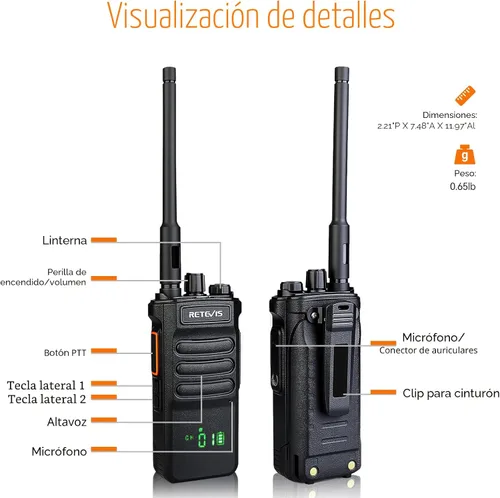 Miniatura 9 de Retevis Radio RT86 de 2 vías de largo alcance, radio profesional Walkie Talkies con micrófono, radios bidireccionales resistentes, alta potencia