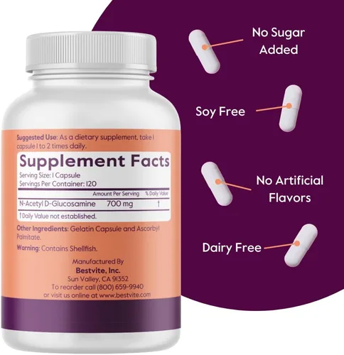Miniatura 3 de BESTVITE N-acetil glucosamina (N-A-G) 700 mg (240 cápsulas) (120 x 2)