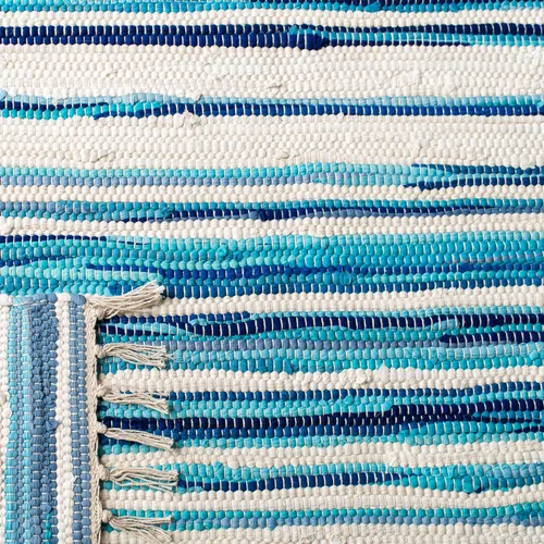 Miniatura 7 de SAFAVIEH Rag Rug Collection - Alfombra de pasillo de 2 pies 3 pulgadas x 7 pies, color marfil y azul, hecha a mano, de algodón a rayas, ideal