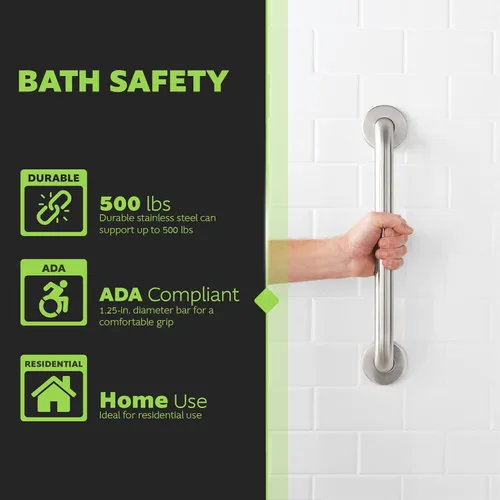 Miniatura 5 de Homewerks 068 HW11416SS - Barra de agarre para baño de 16 pulgadas con diámetro de 1-1/4 pulgadas y tornillos ocultos, compatible con la ADA, acero