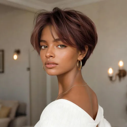 Miniatura 8 de Peluca de cabello humano con corte Pixie para mujeres negras, 100% cabello humano real, peluca corta y recta sin pegamento con flequillo, hecha a