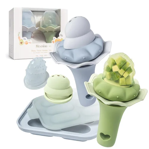 Miniatura 18 de Alimentador de frutas para bebé Moonkie con bandeja para congelador, alimentador de alimentos de silicona libre de BPA para alimentación autónoma