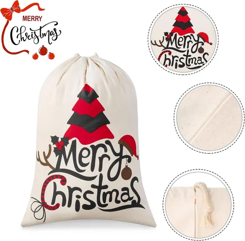Miniatura 4 de HBlife Saco de Papá Noel Personalizado Bolsa de Papá Noel para Bolsa de Regalo de Navidad Algodón con Cordón Tamaño 19.7 x 27.6 Pulgadas